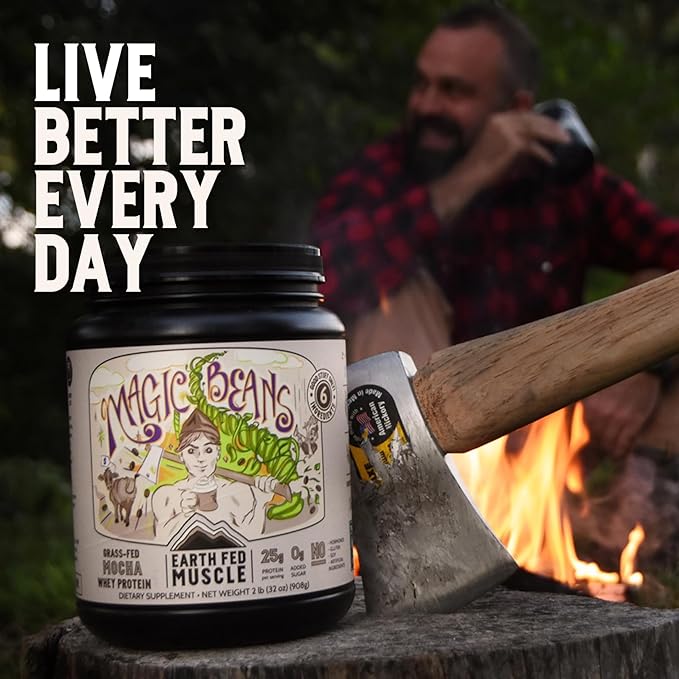 Earth Fed Muscle Magic Beans Mocha Truly Grass Fed Whey Protein Powder - No Artificial Ingredients, Soy Free, Gluten Free, Non-GMO and Hormone Free (2 Pound, 29 Servings, Mocha)