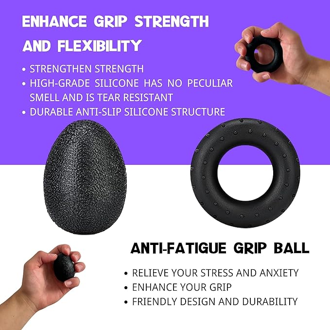 Hand Grip Strengthener Workout Kit (8 Pack) Forearm Grip Adjustable Resistance Hand Gripper, Finger Stretcher, Finger Exerciser, Grip Ring，Gyro Ball