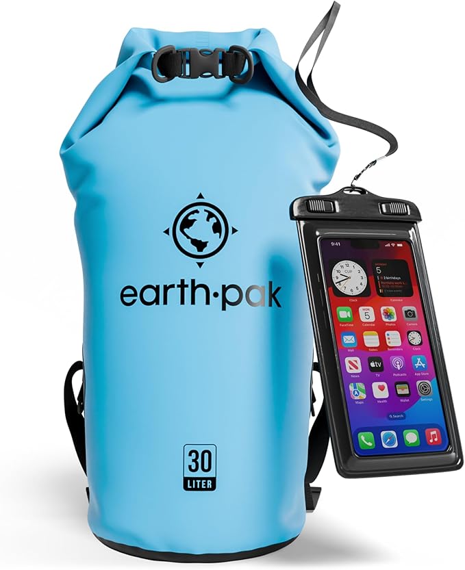 Earth Pak Waterproof Dry Bag - Roll Top Waterproof Backpack Sack Keeps Gear Dry for Kayak with Waterproof Phone Case