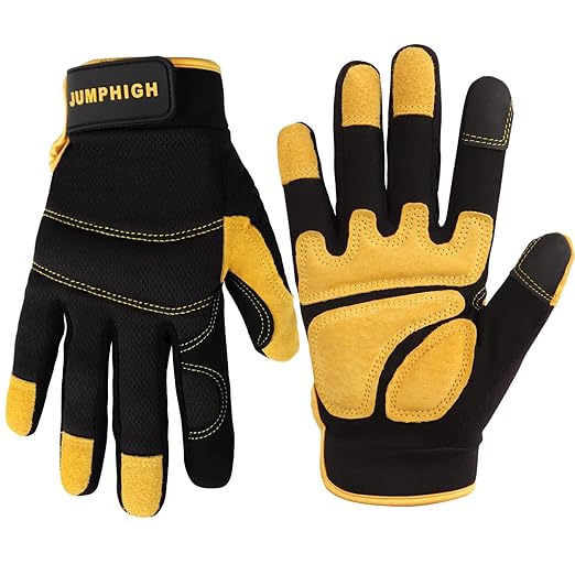 JUMPHIGH Mens Work Gloves, Synthetic Leather Mechanic Gloves, Utility, Touchscreen, Multipurpose, Construction, Warehouse, Truck Driving