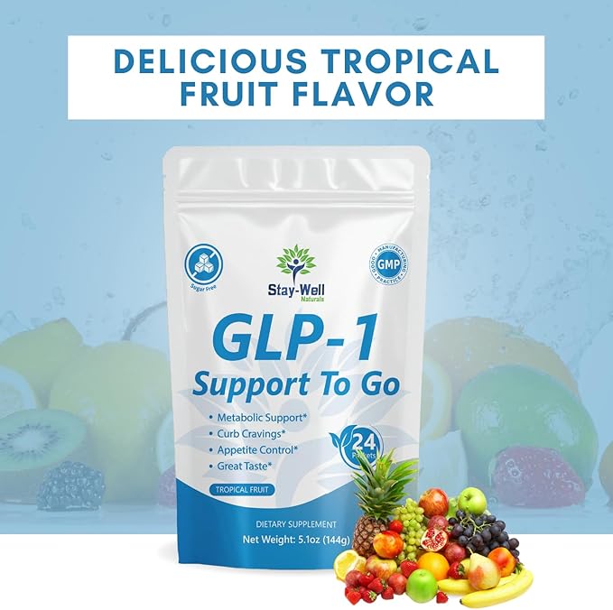 GLP-1 Supplement | Natural GLP-1 Production | GLP 1 Booster Drink Mix to Control Appetite and Cravings | Great Tasting Metabolic Support - Yerba Mate, Garcinia Cambogia, Berberine [Tropical Fruit]