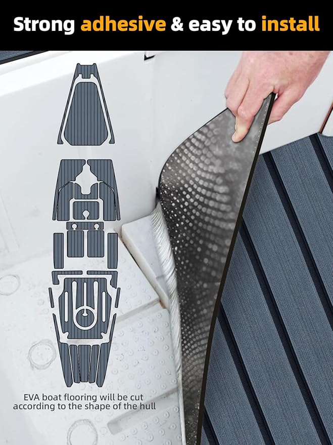 FOCEAN Boat Flooring EVA Foam Boat Decking Faux Teak Marine Flooring Boat Mat Boat Carpet Sheet for Motorboat RV Yacht Kayak Surfboard, 94.5"x 47.2"/35.4"/23.6"/15.7"