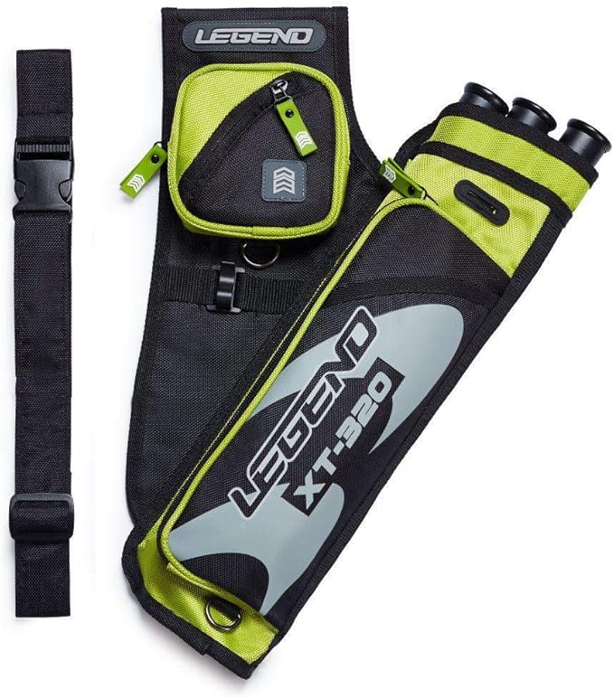 LEGEND XT320 Archery Quivers - Nylon Hip Quivers with 3 Arrow Tube Cases for Target Shooting - Adjustable Waist Belt, T-Slot, Storage Compartments for Accessories, Gear, Tools, Release Tab, Score Card