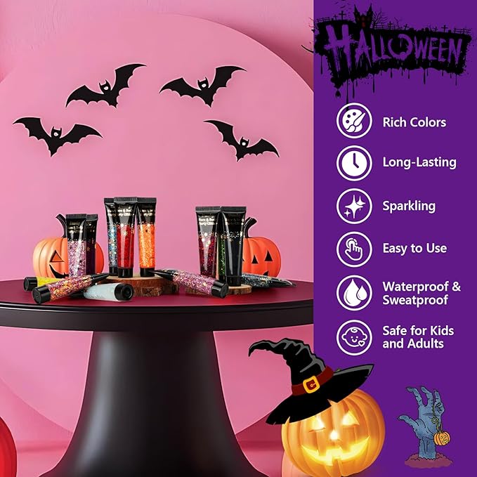 Dmsky 14 Colors Body Glitter,Face Glitter Makeup for Kids Women,Sparkly Chunky Hair Glitter for Eye Lip Hair Nails,Mardi Gras Glitter Makeup Face Paint,Singer Concerts Disco Rave Festival Accessories