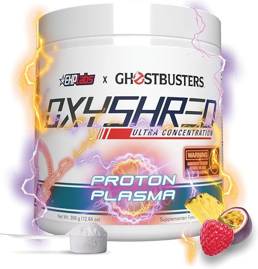 EHP Labs x Ghostbusters OxyShred Pre Workout Powder & Shredding Supplement - Preworkout Powder with Acetyl L Carnitine, Energy Boost Drink - Proton Plasma, 60 Servings