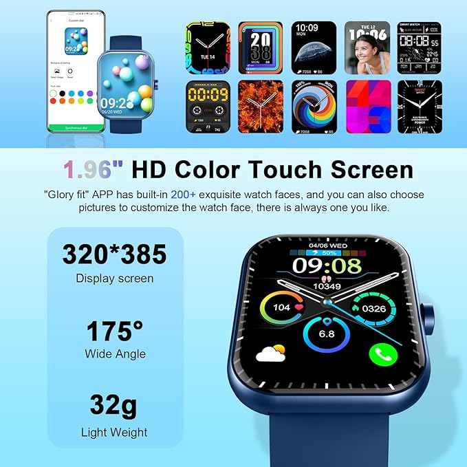 Smart Watch(Answer/Make Call), 1.96" HD Smartwatch for Men Women, 2025 Fitness Watch with 110+ Sport Modes/Heart Rate/Sleep Monitor/Pedometer, IP68 Waterproof Fitness Activity Tracker for Android iOS