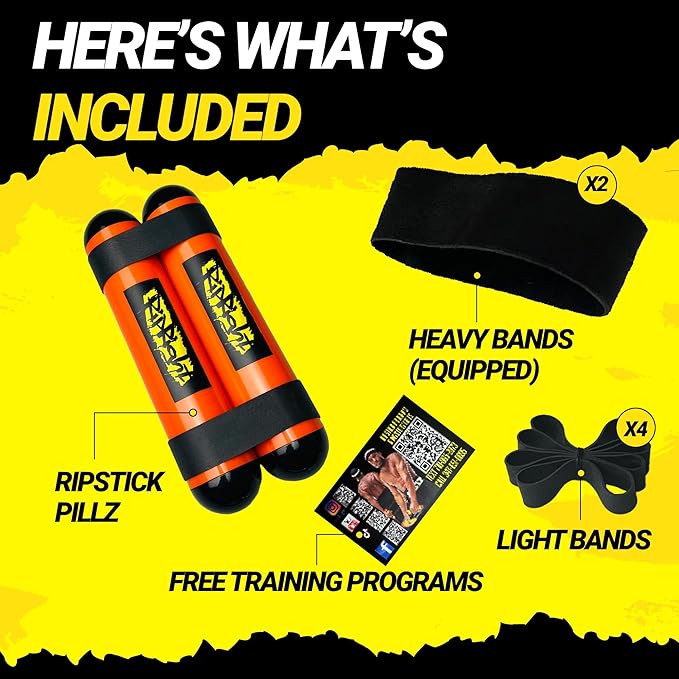 Premium RipStick Pillz, Workout Equipment for Joint Rehab, Shoulder Strength, Resistance Training, and Muscle Building, with 6 Adjustable Resistance Bands