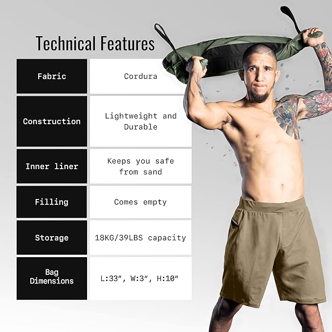 Elite Sports Bulgarian Canvas Bag, Fitness Canvas MMA Gym Cross Workout Training Sandbag 17, 25, 33, 45 lbs (UNFILLED)