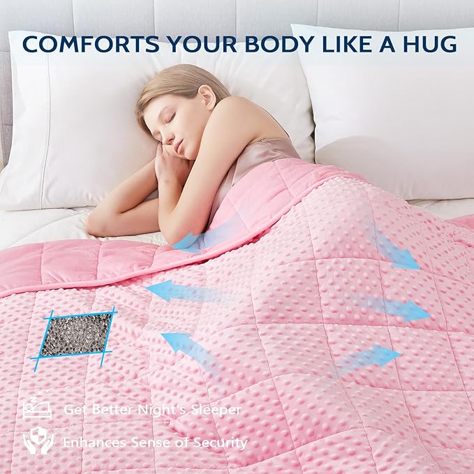 L'AGRATY Weighted Blanket for Adult - 48"x72" 15lbs Minky Dots Heavy Blanket with Glass Beads: Soft Breathable for All-Season Summer Fall Winter Thick Comfort for Sleeping