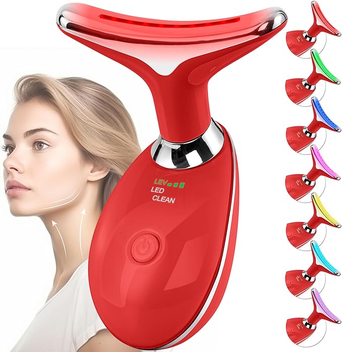 Facial Massager Red-Light-Therapy-for-Face and Neck, Face 𝖲 culpting Wand with 7 Color (Bright Red)