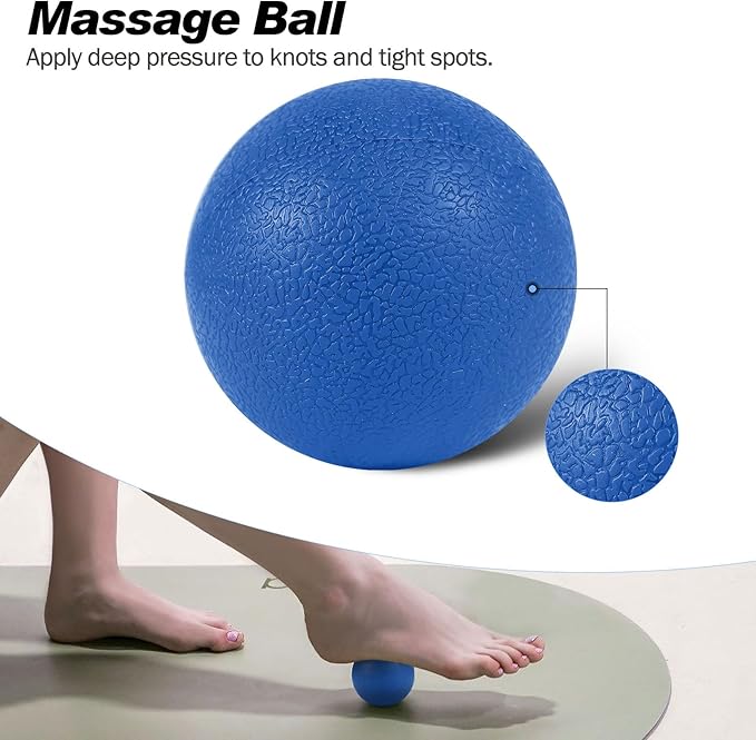 5 in 1 Foam Roller Set Trigger Point Foam Roller, Massage Roller Stick, Massage Ball, Stretching Strap for Deep Muscle Massage Pilates Yoga, Fitness Exercise for Whole Body (Blue Diamond)