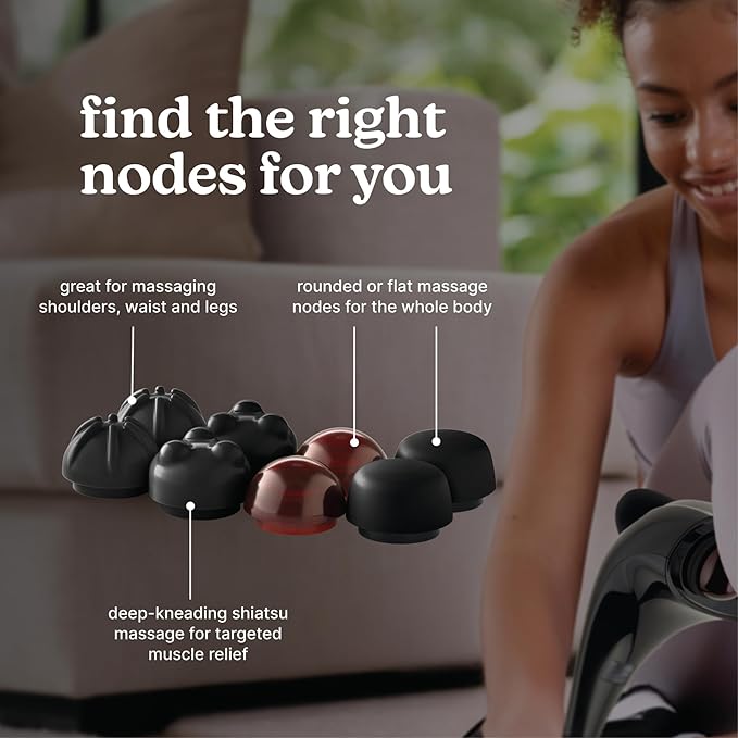 Homedics Handheld Back Massager, Dual Heated Nodes, Neck, and Body Percussion Massager with Interchangeable Nodes to Release Back, Neck, Shoulder Leg and Foot Tension