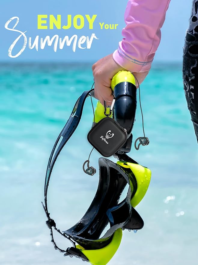 Ear Plugs for Swimming Surfing with String, Block Out Water Let Sound in, Reusable Comfy Custom-fit Swimmer Earplugs for Snorkeling, Shower, Pool, Swim, Bath, Kayaking, Other Water Activities