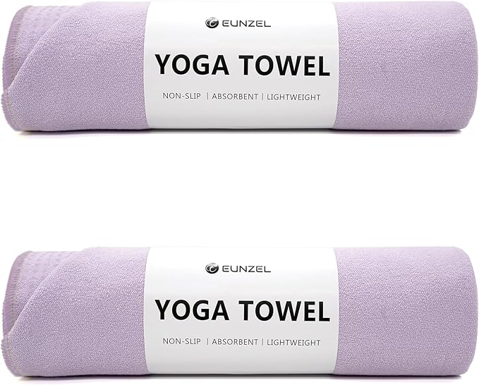 Eunzel 2 Pack Hot Yoga Towel with Grip Dot, Non Slip Yoga Mat Towe Sweat Absorbent Towel for Hot Yoga,Bikram, Pilates and Fitness 72" x 24", Taro Purple