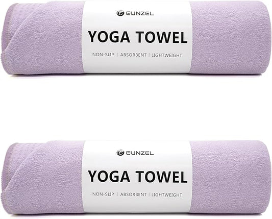 Eunzel 2 Pack Hot Yoga Towel with Grip Dot, Non Slip Yoga Mat Towe Sweat Absorbent Towel for Hot Yoga,Bikram, Pilates and Fitness 72" x 24", Taro Purple