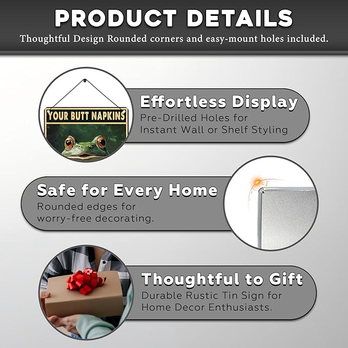 Funny Frog Bathroom Toilet Decor Metal Sign Frog Your Butt Napkin My Lord Vintage Tin Sign for Bedroom Toilet or Bathroom Wall 12 * 8inch