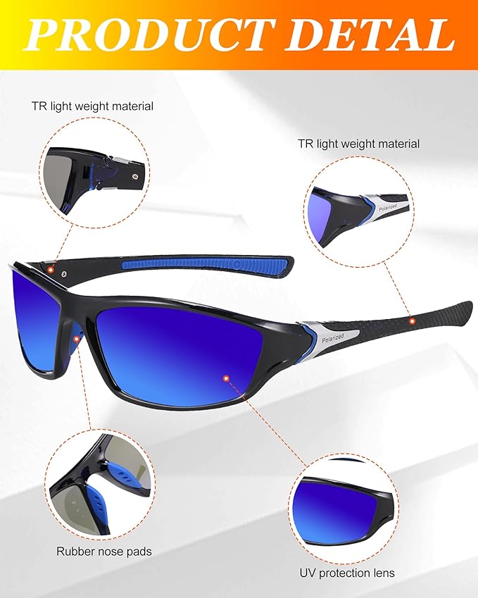 Frienda 6 Pack Polarized Sport Sunglasses for Men Multipack Fit over Glasses Pack Lot Set Men's Sport Fishing Eyeglasses