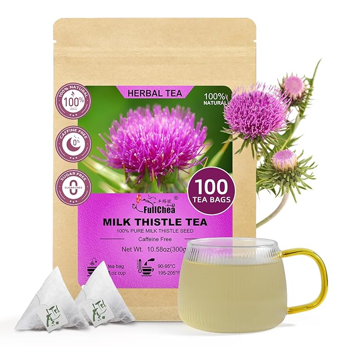 FullChea - Milk Thistle Tea Bags, 100 Count - Natural Liver Support & Detox - Premium Milk Thistle Seed - Caffeine-free Herbal Tea
