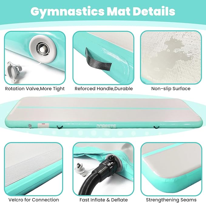 DOBESTS Inflatable Air Gymnastics Mat Tumbling Mat Tumble Track Gymnastics Training for Kids Home 6.6 feet 10 feet 13feet 16feet 20feet 4/8inch Thick for Cheerleading Dance Yoga Cheer Water With Pump