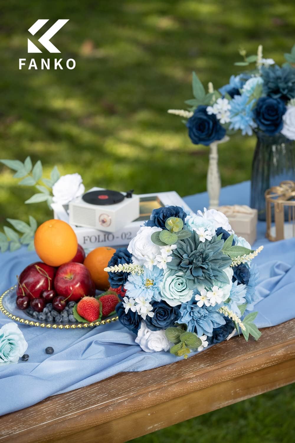 FANKO Dusty Rose Artificial Flowers Combo for DIY, Fake Blue Rose Artificial Silk Flowers with Greenery, Real Looking Artificial Faux Flowers for Wedding, Decoration, Centerpieces, Party, Home Décor