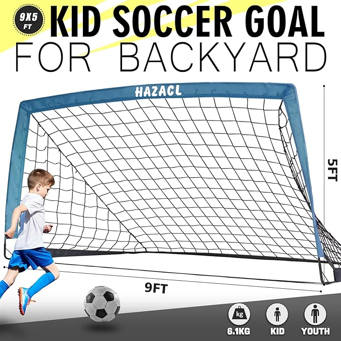Kids Soccer Goal for Backyard, 6x4 9x5 FT Portable Soccer Nets Pop Up with Ball, Agility Ladder, Cones, Target & Carry Bag for Toddler Youth Outdoor Indoor Training Practice Sports Games Play