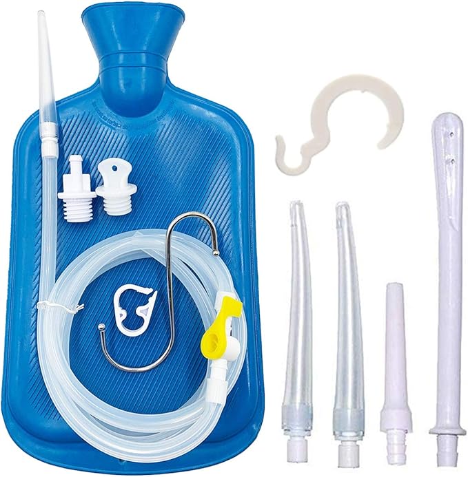 Enema Kit – 2L Enema Bag– 5.0ft. Long Silicone Hose – 5 Multi-Size Reusable Tips – Controlled Water Flow – for Colon Detox Cleanse Enemas
