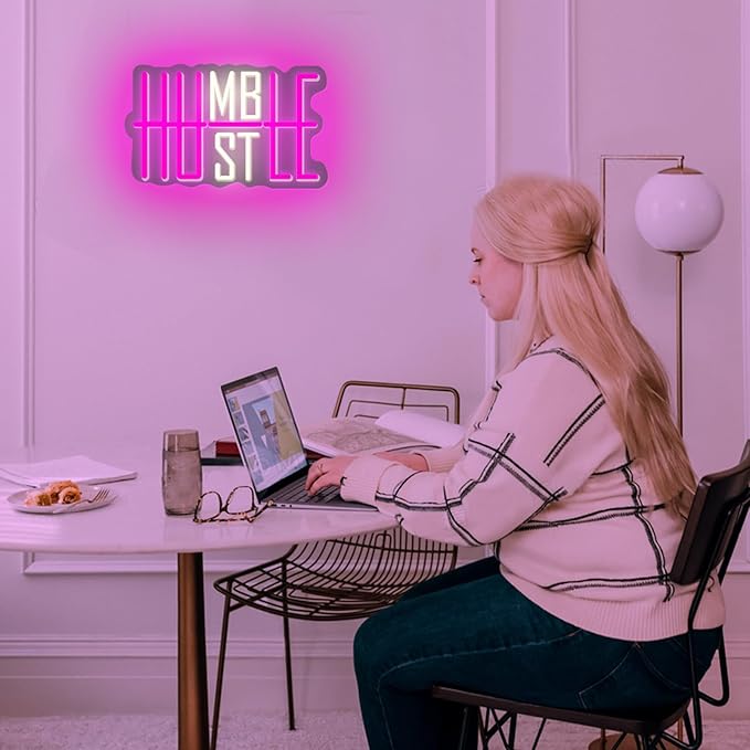 LED Neon Sign HUSTLE Neon Light Christmas Wedding Party Decoration Wall Neon Lamp USB Powered Children Bedroom Night Light Gift (HUSTLE)