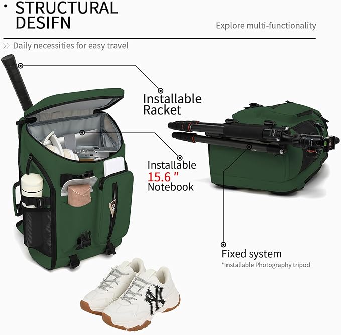 Kalesi Gym Duffle Tennis Bag Backpack 4-Way Waterproof with Shoes Compartment for travel Sport Hiking laptop (Forest green)