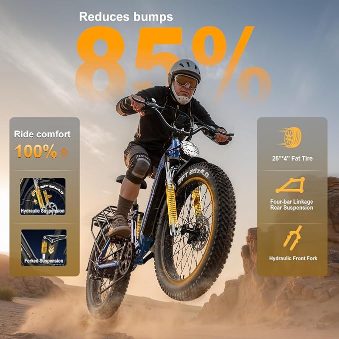 FREESKY Electric Bike for Adults,105mile Long Range Ebike, 2000W Motor 37MPH Fast Step-Thru E Bike 25Ah Samsung Cells Battery Full Suspension Electric Dirt Bicycle 26'' Fat Tire for Commuter Mountains
