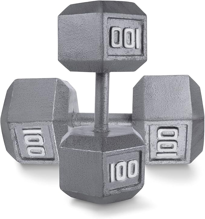 WF Athletic Supply Cast Iron Solid Hexagon Gray/Black Dumbbells, Strength Training Free Weights Set of 2 for Women and Men, Hand Weights Sold by Pairs, Multi-Select Size Options Available