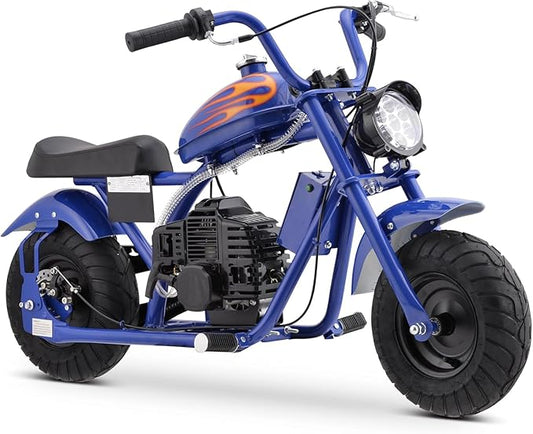 Gas Mini Chopper Bike, DB004 Model 49.4 CC 2-Stroke Dirt Bike with Big Headlight, Premium Tire, Metal Frame, Disc Brakes, Max Load 165Lbs, Up to 20Mph, EPA Approved