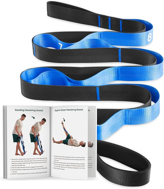 Trideer Stretching Strap for Physical Therapy, Non-Elastic Yoga Straps for Stretching with 10 Loops, Durable Nylon Stretch Bands for Exercise, Pilates, Gymnastics, Leg Stretcher with Guidance and Drawstring Bag