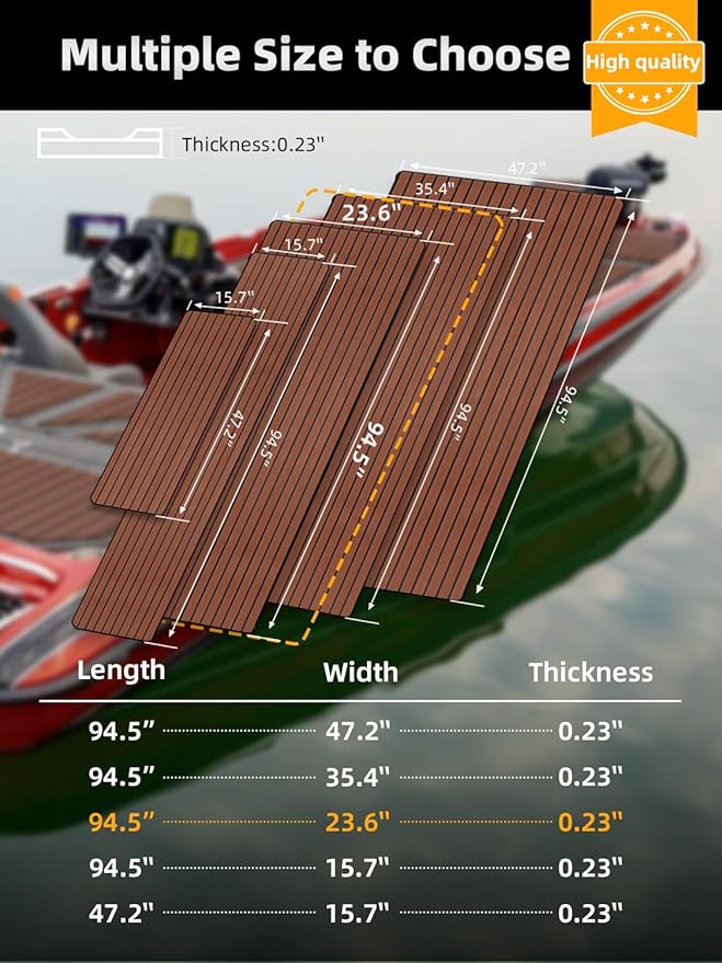 FOCEAN Boat Flooring EVA Foam Boat Decking Faux Teak Marine Flooring Boat Mat Boat Carpet Sheet for Motorboat RV Yacht Kayak Surfboard, 94.5"x 47.2"/35.4"/23.6"/15.7"