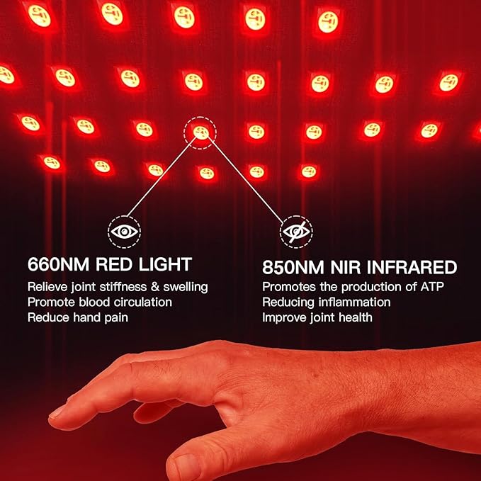 Wireless Red Light Therapy Glove for Hands – 660nm & 850nm Near-Infrared | Pain Relief for Arthritis, Carpal Tunnel, Sore Muscles | 30 LEDs + Built-in Gentle Heating Wires | Breathable | Auto Shut-Off