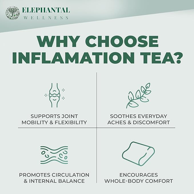 Elephantal Wellness Premium Inflammation Herbal Tea | Comfort & Mobility Blend with Turmeric, Boswellia, White Willow Bark & Ginger | Handmade, Non-GMO, Caffeine-Free Loose Leaf, 4oz, 40 Servings