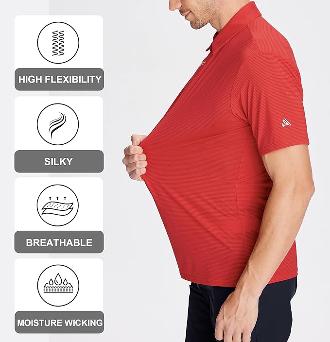 Esabel.C Jacquard Golf Shirts for Men Moisture Wicking Short Sleeve Performance Dry Fit Active Mens Polo Shirts