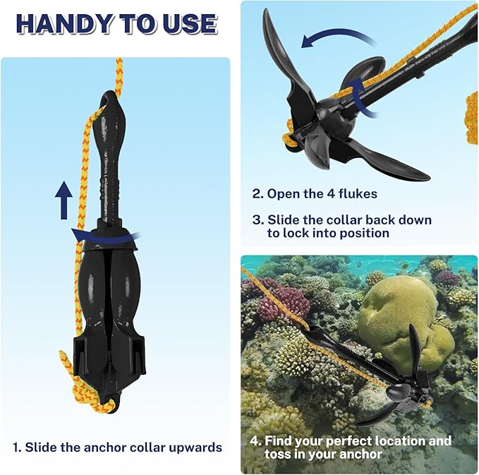 Dreizack Kayak Anchor Kit, 3.5 lb Folding Grapnel Boat Anchor Trolley Accessories with 40ft Rope and PVC Buoy for Fishing Kayaks SUP Paddle Boards Canoes Jet Ski PWC Inflatable Small Boats