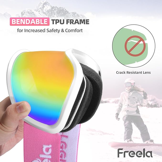 Freela Ski Goggles OTG Men Women, Over Glasses Snow Snowboard Sports Goggles for Adult Youth 100% UV400 Protection Anti Fog