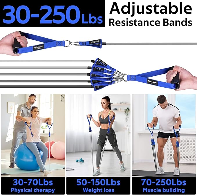 WALITO Resistance Bands Set - Exercise Bands with Handles, Door Anchor, Legs Ankle Straps, for Heavy Resistance Training, Physical Therapy, Muscle Training, Yoga, Home Workouts