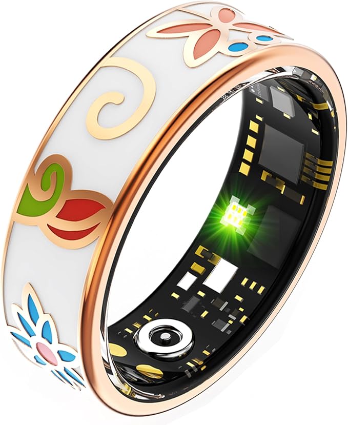 Ladies Smart Ring for Women Health Ring Blood Pressure Heart Rate Monitor Sleep Tracker Fitness Tracker Calories Step Counter Pedometer Gesture Control Waterproof Compatible with iOS Android Phones