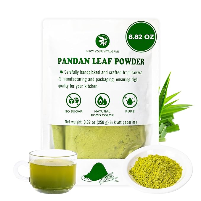 Pandan Leaf Powder 8.82 Oz, Pure & No Sugar Added, Caffeine Free, Refreshing Taste, Versatile Pandan Leaf Powder for Tea, Smoothie, Cooking, Natural Food Coloring