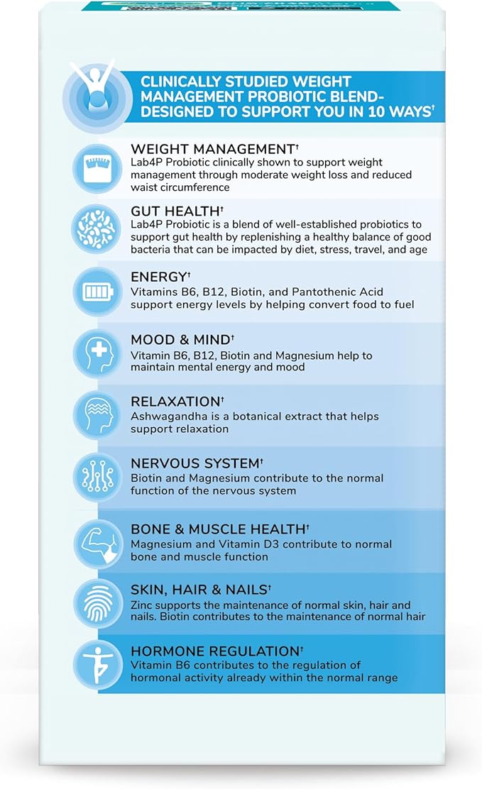 Health & Her Weight Management Probiotics for Women - Perimenopause & Menopause Supplement - Clinically Studied 50bn CFU Probiotics to Support Gut Health, Energy, Mood & Mind, Vegan (60 ct - 1 Month)