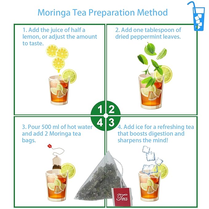 Samcci - Moringa Tea - 50 Tea Bags - Pure Moringa Leaves, Herbal Tea for Supporting Digestion & Immune System - Non-GMO - Vegan - Caffeine-Free - Natural Herbal