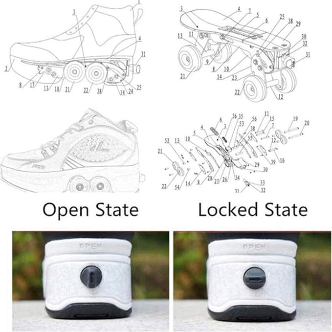 Double-Row Deform Wheel Automatic Walking Shoes Invisible Deformation Roller Skate 2 in 1 Removable Pulley Skates Skating Parkour