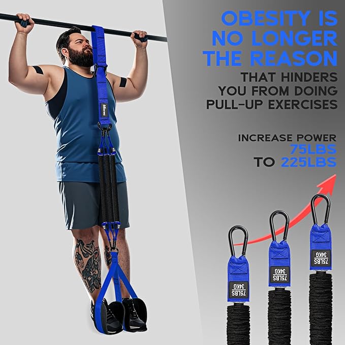 Pull Up Assistance Bands, Adjustable Heavy Duty Resistance Band for Pull Up, 3 Pull Up Bands, Comfortable Fabric Feet/Knee Rest, Assistance Bands for Pull-Up, Home Fitness, Body Stretching
