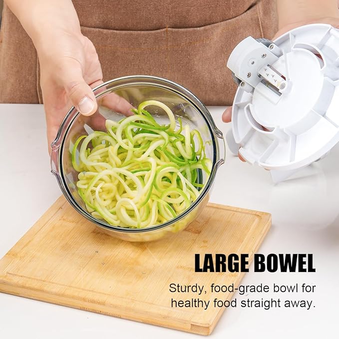 KEOUKE Vegetable Spiralizer & Zucchini Noodle Maker - 3 In 1 Adjustable Spiral Slicer with BPA-Free Plastic & Clear Bowl, Effortless for Cucumber, Potato, Carrot