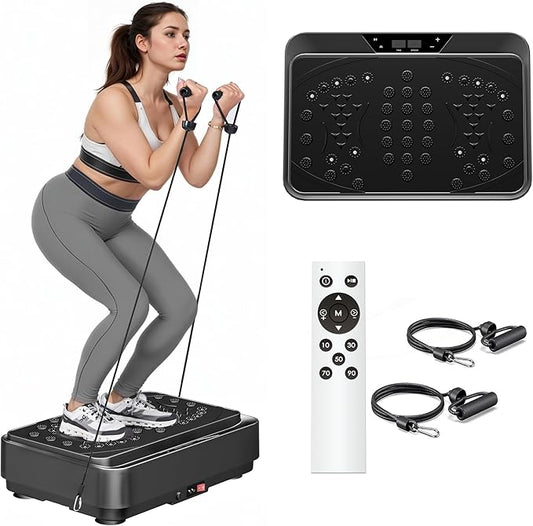 soges Vibration Plate Exercise Machine with Resistance Bands, Vibrating Plate for Lymphatic Drainage, Whole Body Vibrate Equipment, Home Fitness Workout Weight Loss Sports
