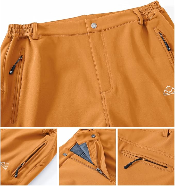 Gopune Men's Snow Ski Waterproof Softshell Pants Outdoor Windproof Warm Hiking Insulated Pants