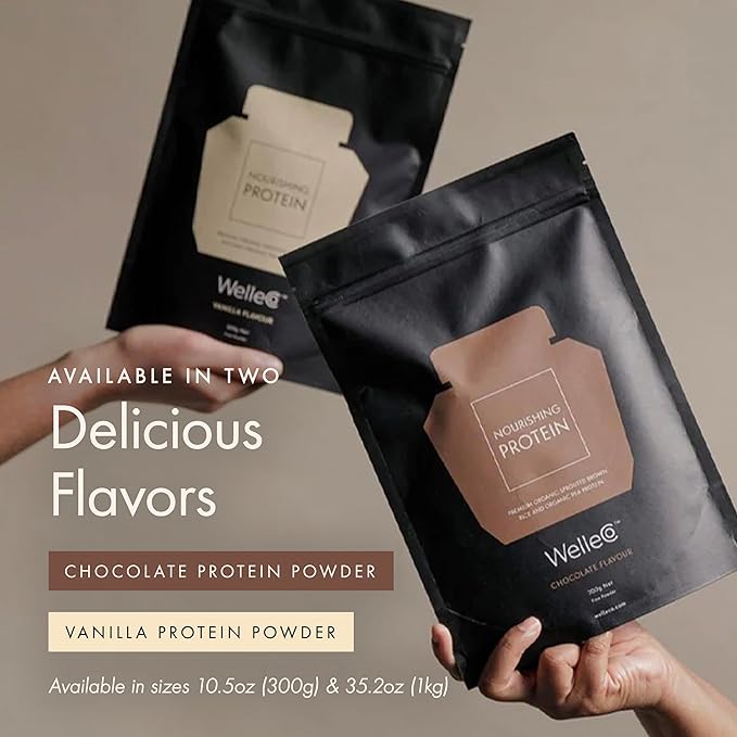 WelleCo Vegan Protein Powder, Gluten Free Premium Organic Sprouted Brown Rice & Pea Protein Blend, 6g Carbs & Dairy Free, for Energy, Muscle Recovery, 16g Protein Per Serving, Chocolate, 35.2oz Pouch