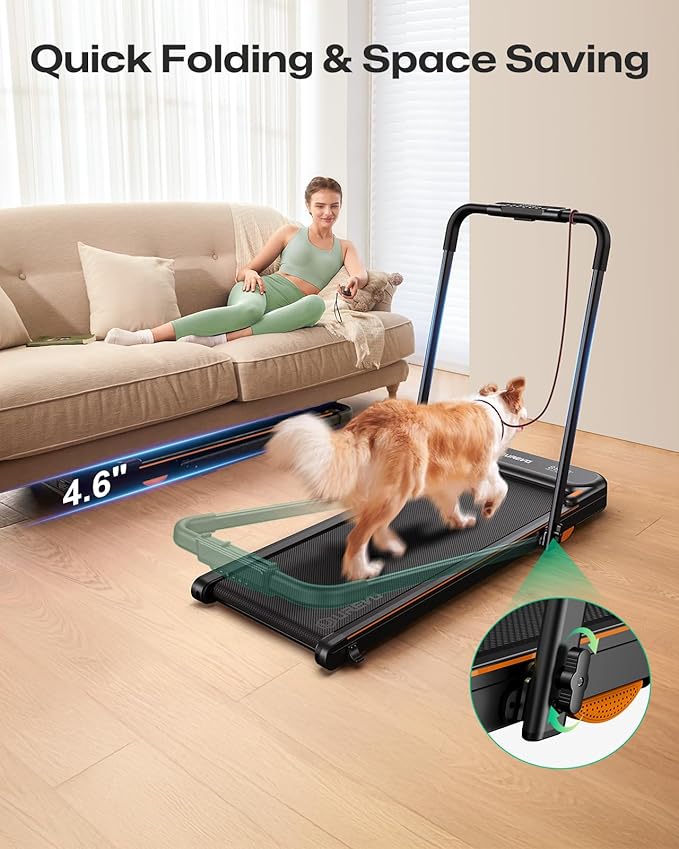 UREVO Strol 2E Smart 2-in-1 Folding Treadmill, Compact Walking Pad with Safety Handle, Plug and Play, Dual LED Display, Workout APP, Walking or Running for Home Office, Remote Included